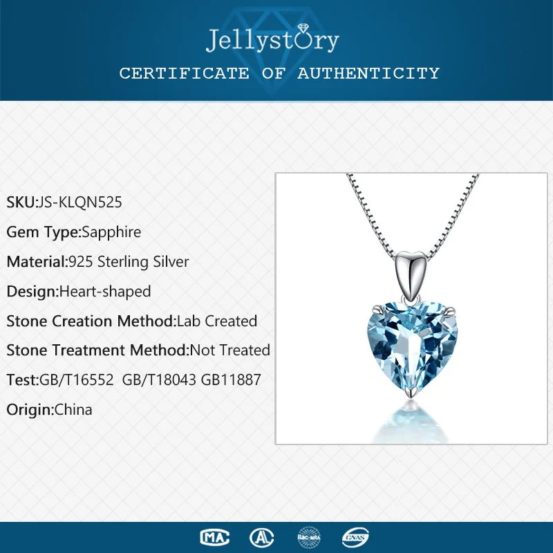 Jellystory модное 925 пробы Серебряное ожерелье с подвесками с сапфировым кулоном в форме сердца для женщин Свадебные подарки ювелирные изделия