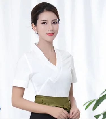 Белые красные униформа для сотрудниц спа-салонов красоты тайский одежда модные тонкие массажа здоровья комбинезоны Красота салон Рабочая одежда - Цвет: Short-sleeved top