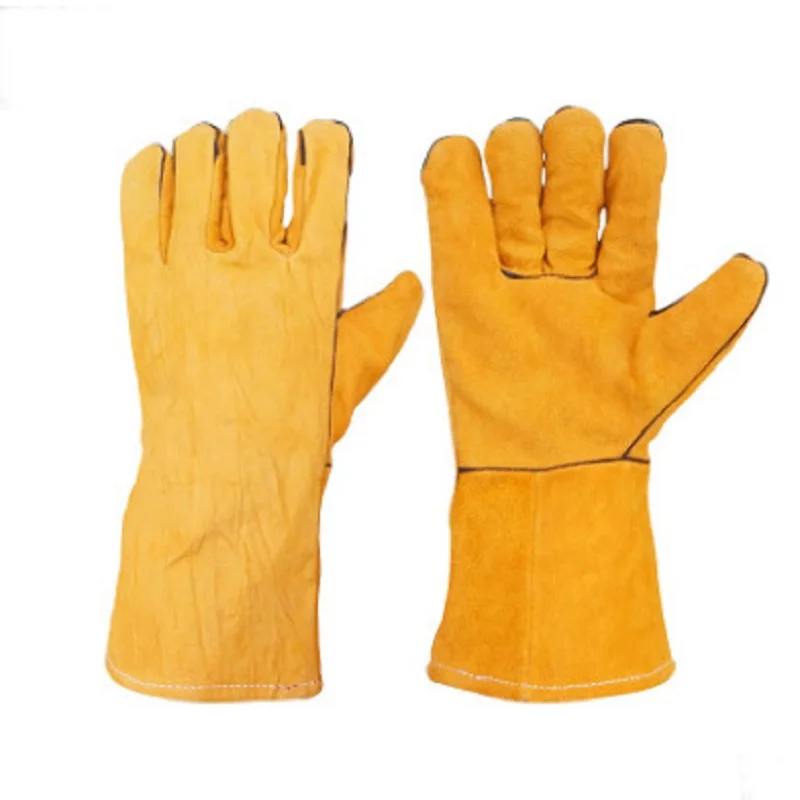 Рабочие перчатки из воловьей кожи мужские рабочие сварочные перчатки защитные садовые спортивные мото износостойкие перчатки - Цвет: Золотой