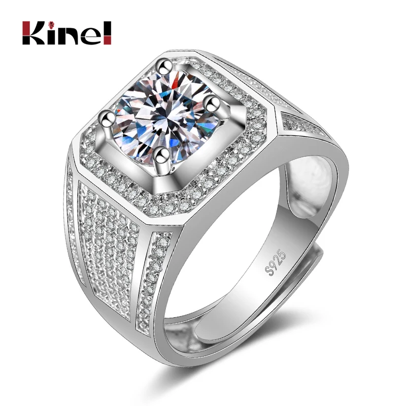Kinel 2020 модное мужское большое кольцо серебряное покрытие Полный CZ Циркон
