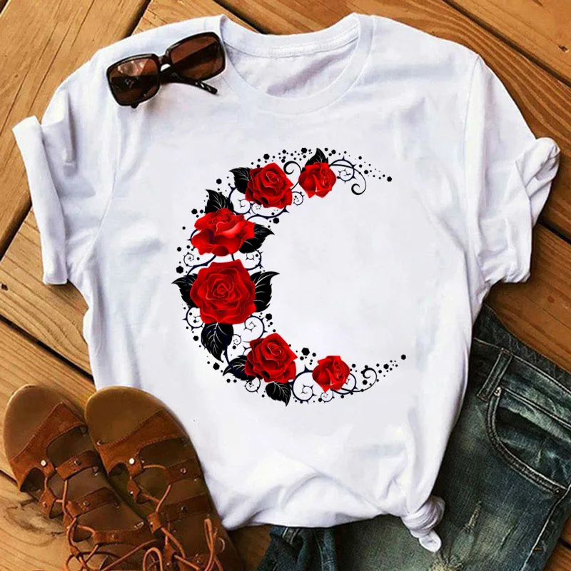 Neue Mode Frauen Schwarz T Hemd Rote Rose Musical Hinweis Gedruckt T Hemd Harajuku Nette Graphic Tee Shirt Weibliche Damen casual Tops – Detail 8