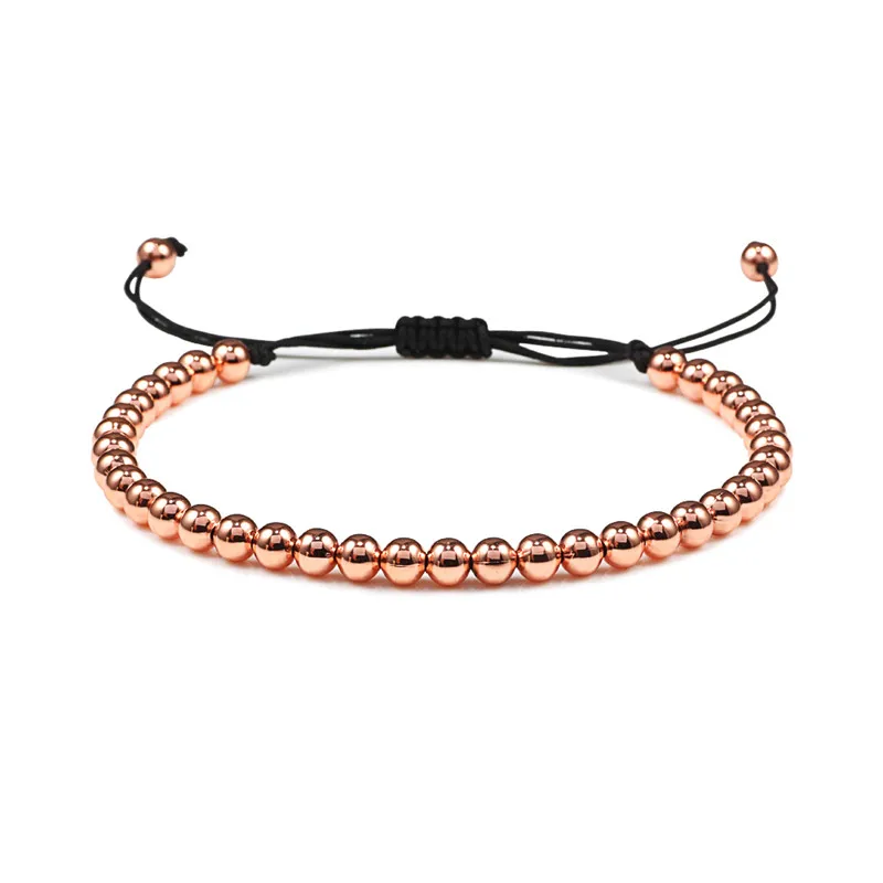 rose gold Модный мужской браслет, гематит, золотой, серебряный бисер очарование, ручная работа, переплетение, Регулируемая Веревка, браслеты, аксессуары для женщин, ювелирное изделие - Окраска металла: rose gold