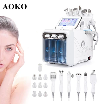 Best AOKO 6 In 1 Hydrogen Oxygen Small Bubble RF Beauty Instrument Face Lifting Water Dermabrasion Device Skin Scrubber Facial Spa