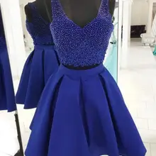 Новинка, королевские синие атласные Короткие платья для выпускного вечера из 2 предметов, платье для выпускного вечера, платье для выпускного вечера, Клубные коктейльные платья