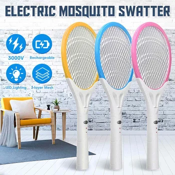 

LED Light Anti Mosquito Electric Fly Mosquito Swatter 3 Layers Mesh Bug Zapper Racket Insect Killer Wireless Rechargeable Tools