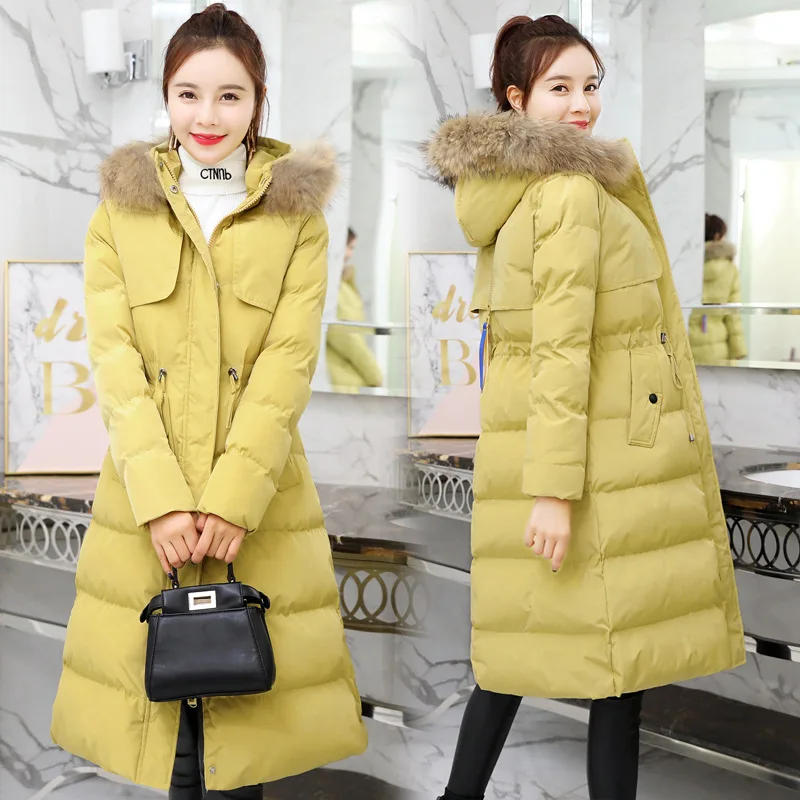 

Cotton-padded Clothes WOMEN'S Dress 2018 New Style Korean-style over-the-Knee Mid-length Waist Hugging Thick down Jacket Cotton-