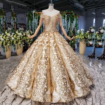 

Off Shoulder Glitter Gold Lace Wedding Dresses Luxury 2020 Vestidos De Novia Real Photos African Black Girls Bridal Ball Gowns