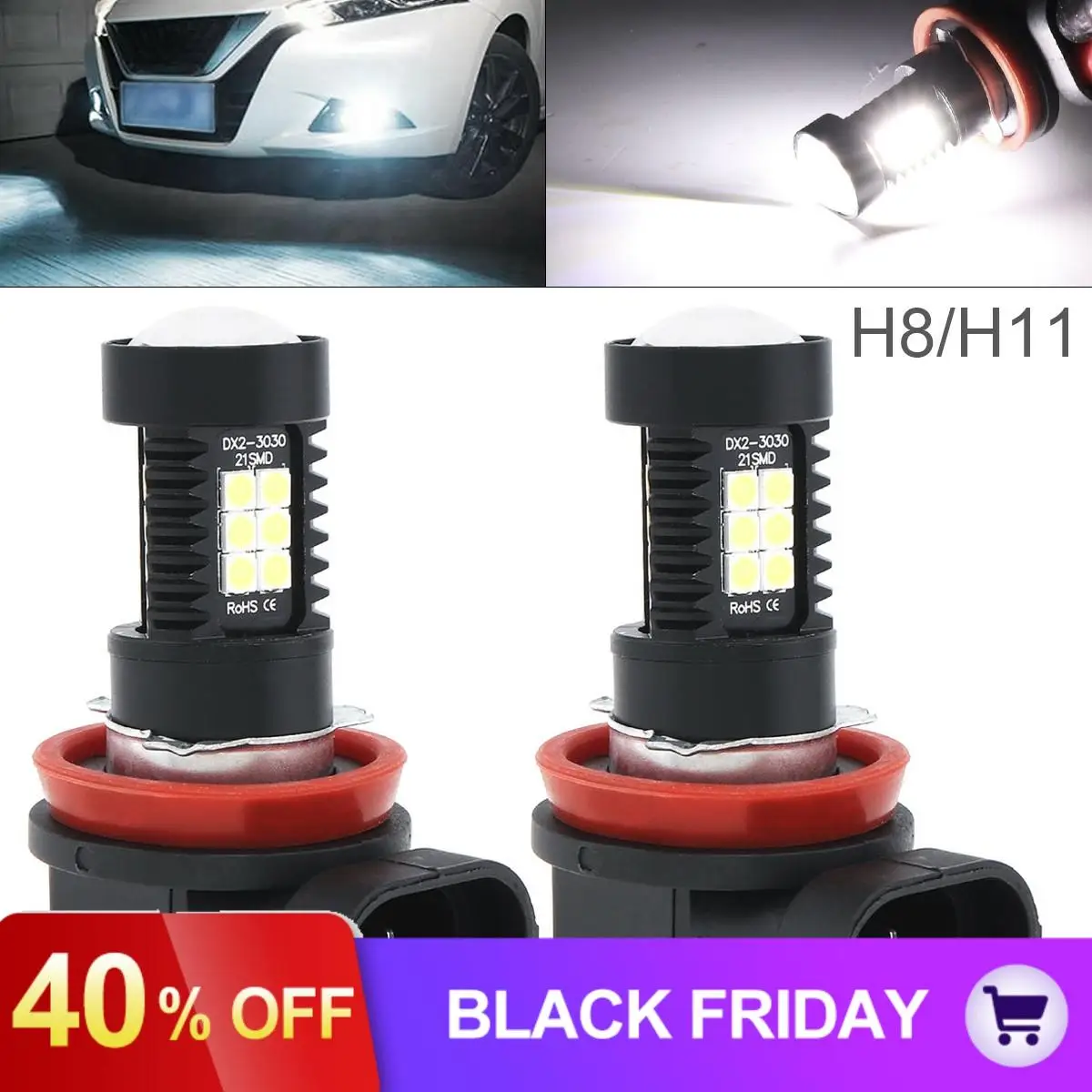 2 шт. 12V H8 H11 3030 SMD светодиодный Противотуманные фары Дневные Фары Светильник 1200LM 6500 K-7500 K белый, вождения, бега, противотуманные фары Дневные Фары Лампы авто светильник лампы