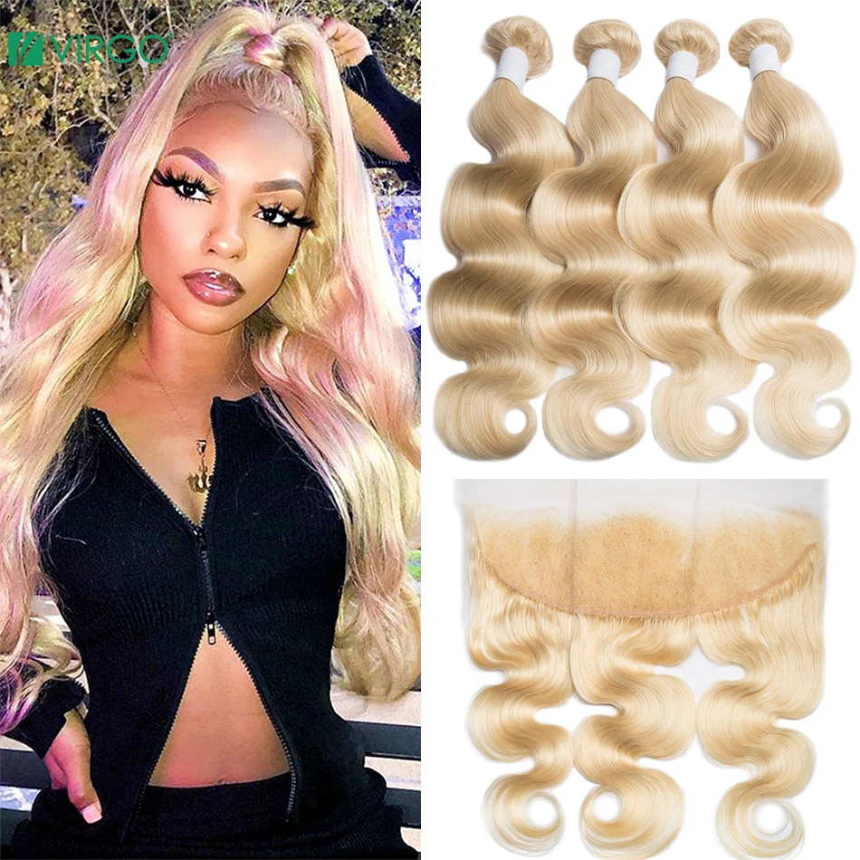 

Virgo 613 Body Wave Bundles with Frontal Omber Blonde Human Hair Bundles with Closure 4 Pcs/Lot 100% Human Hair Remy