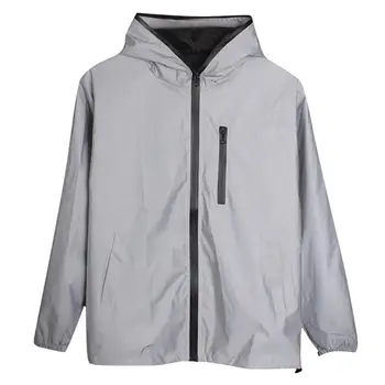 

Spring Autumn Jackets Unisex Long Sleeve Zipper Reflective Jacket Hooded Windbreaker Streetwear Coat High Quality Casual Outwear