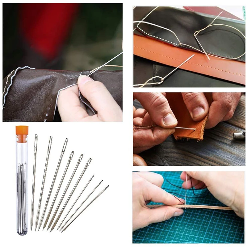 LMDZ Leather Needle Leather Triangular Needles Large Eye Stitching Needle  Hand Sewing Needle Set Leather Sewing Tool with Bottle - AliExpress