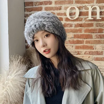 

Rabbit fur hipster retro amber plush hat autumn and winter warm cute rabbit fur hat earmuffs knitted sweater head cap female
