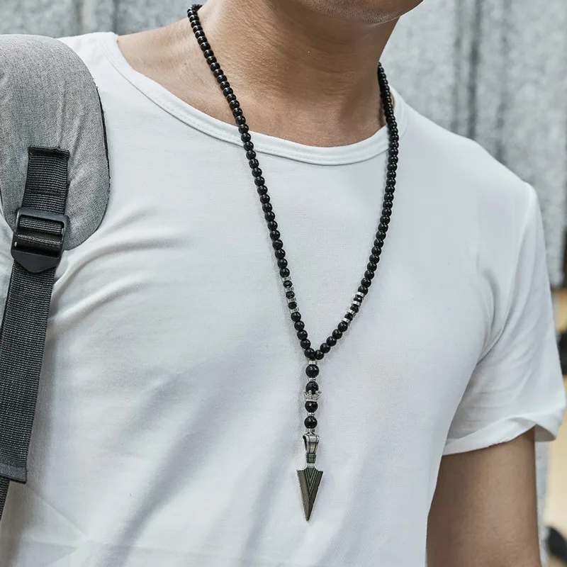 Tailxy 2020 Classic Arrow Pendant Necklace For Men Handmade 6mm Beads Men Necklace