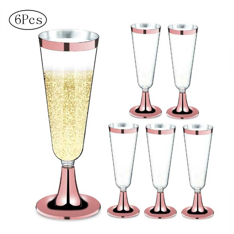 6x Disposable Plastic Wine Glasses Cup Champagne Flute Goblet Cocktail Drinking 