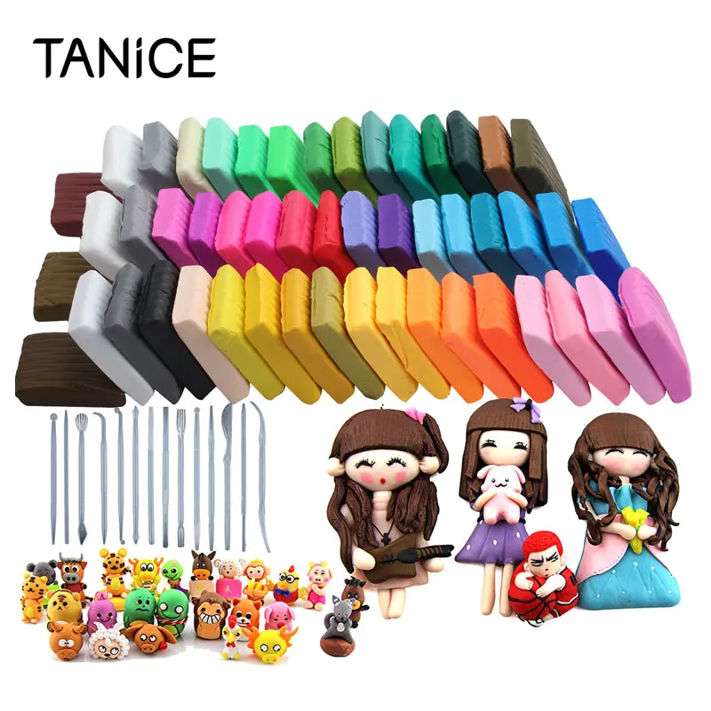 TANiCE 50 Pcs Multi Color PVC Hand DIY Craft Malleable Polymer Modelling Soft Clay Block Set With Tool Best Gift For Children | Дом и сад