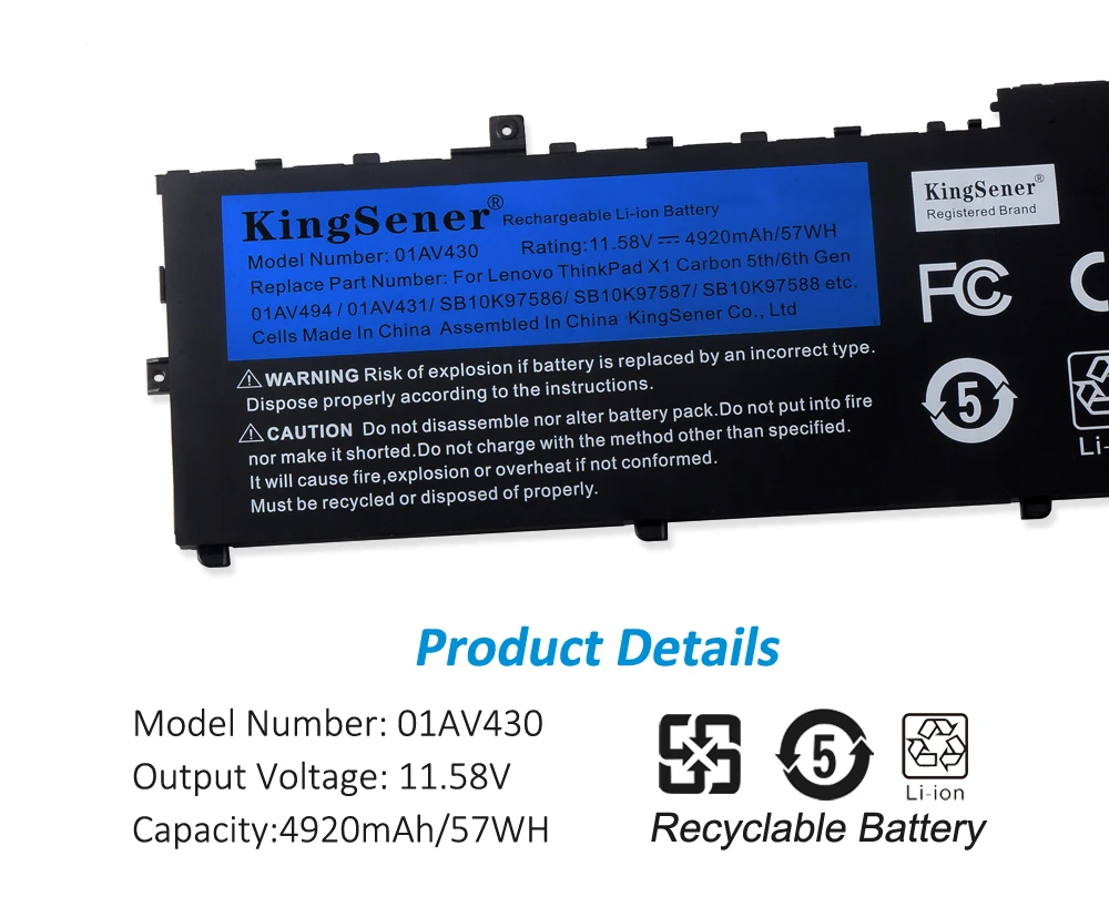 Kingsener-bateria para Notebook 01av494 01av430 para Lenovo Thinkpad x1 Carbono 5th 2022 6th 2022 Series 01av430 0101av431 Baterias p/ laptop - Imagem 6