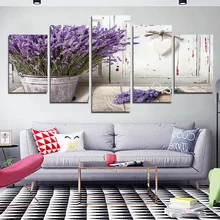 

Canvas Painting Wall Art With Frameless 5 Pieces Purple Family Decoration Poster Dream Big Bunch Of Lavender Prints Printing
