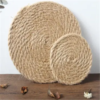 

Flax straw woven Dining Table Mat Heat Insulation Pot Holder Round Coasters Coffee Drink Tea Cup Table Placemats Mug Coaster