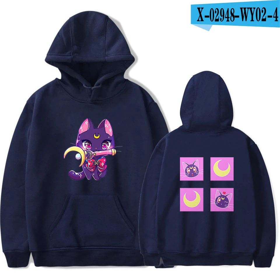 Harajuku зимнее пальто для женщин Сейлор толстовка с Луной Kawaii корейский стиль Осенняя модная толстовка с капюшоном Женская мультяшная - Цвет: navy