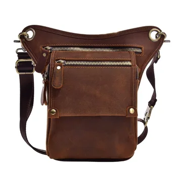 

Genuine Leather male Waist Pack Fanny Pack men Vintage Crazy Horse Leather Waist bags phone pouch small chest messenger for man