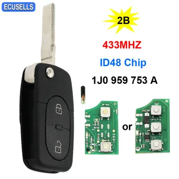 

Folding Flip 2 Button Remote Car Key 433Mhz ID48 Chip 1J0 959 753 A For VW For Volkswagen Passat Golf MK4 1998-2000 Uncut Blade