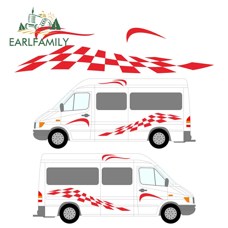 EARLFAMILY, 200 см x 28 см, 2x, квадратная линия, графика, дом на колесах, виниловые наклейки для автомобиля, Набор наклеек для Camper Van RV, караван, один для каждой стороны