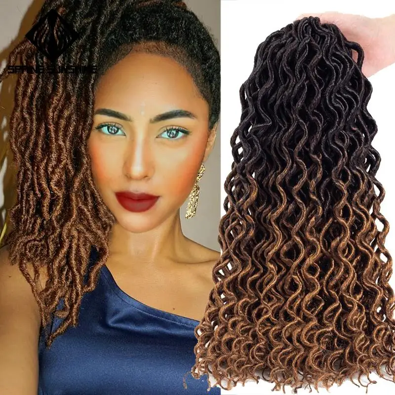 Весна солнце 18 дюймов богиня Faux locs Curly крючком косички волосы Омбре кудрявые дреды синтетические волосы для наращивания для женщин