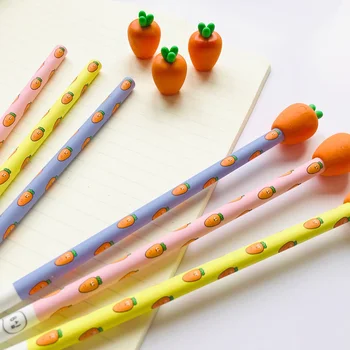 

2X Carrot Wooden Pencil With Carrot Erasers Kids Writing Drawing Pencil Student Stationery