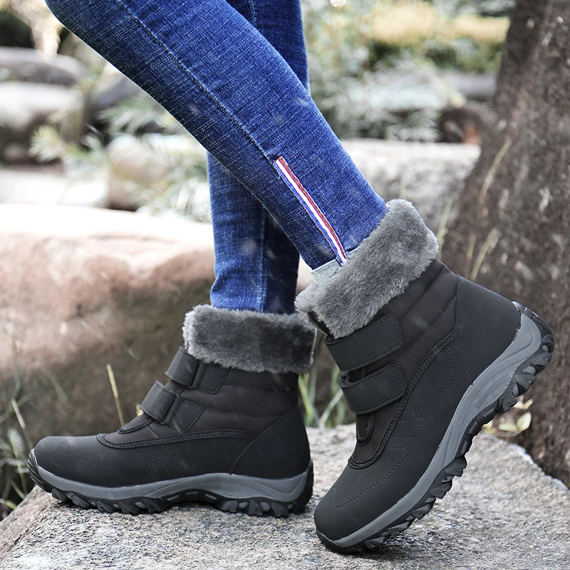 

Women Winter Snow Boots Waterproof Flat Platform Warm Short Plush Ladies Ankle Boots Soft Stretchable Shoes Hook Loop Boots m629