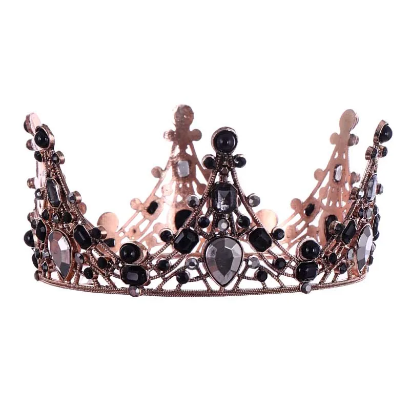 High Quality Round Black Baroque Style Crystal Royal Queen Tiaras Crowns Diadem Bridal Bride Wedding Headpieces Hair Jewelry | Украшения и