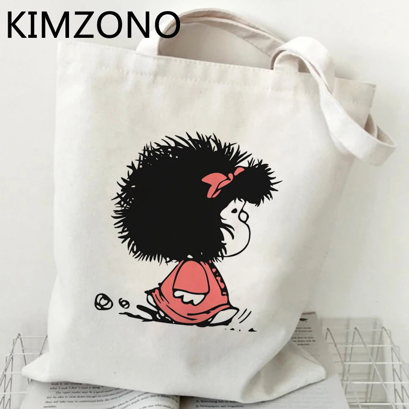 Mafalda-bolso de compras de algodón reutilizable, bolsa de yute, de tela, reutilizable