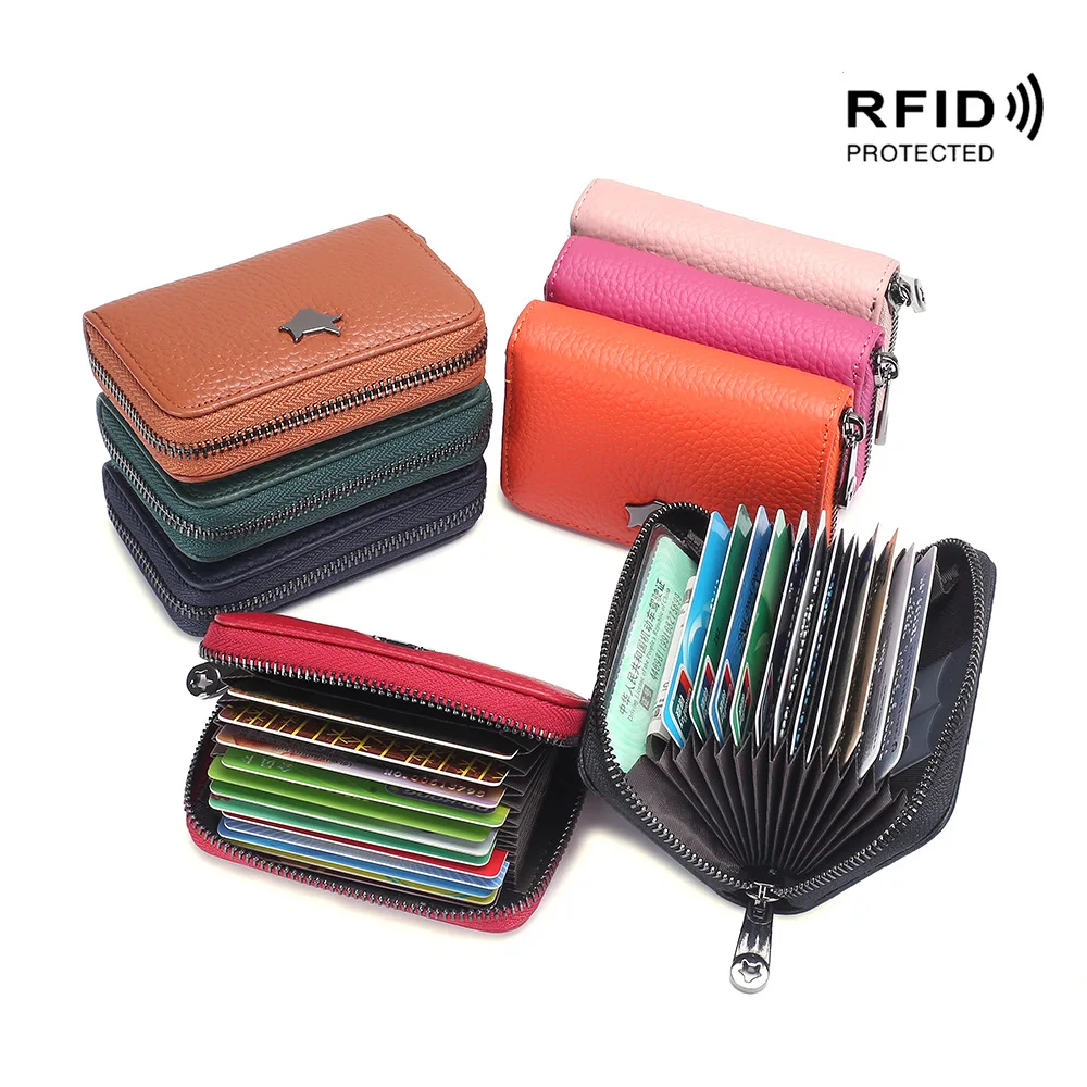 12 Card Slots Women Card Holder Fashion Genuine Leather Brand Rfid Anti-Scanning Female Card Wallet Certificate Holder Organizer