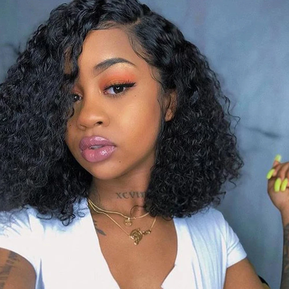 Corte de Cabelo Humano para as Mulheres Perucas Encaracoladas Curto Pixie Natural Preto Remy Cabelo 150% Densidade Glueless Barato Parte Lateral Humanas 9 Perucas encaracoladas curto pixie corte de cabelo