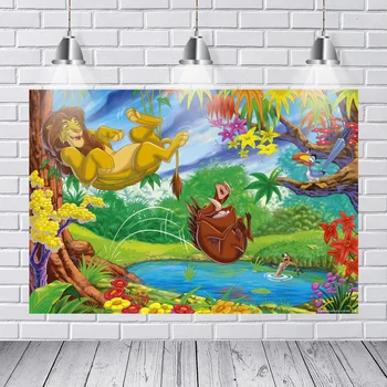 

Forest Cartoon Lion King Photography Backdrop for Photo Studio Boys 1st Birthday Party Backgrounds Customized 7x5ft Photo Studio