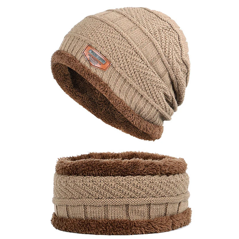 Вязаные шапки зимняя шапка-шарф набор толстые пушистые теплые шапки уличная шляпа с логотипом мужские шапки эластичные Повседневные шапки шарф