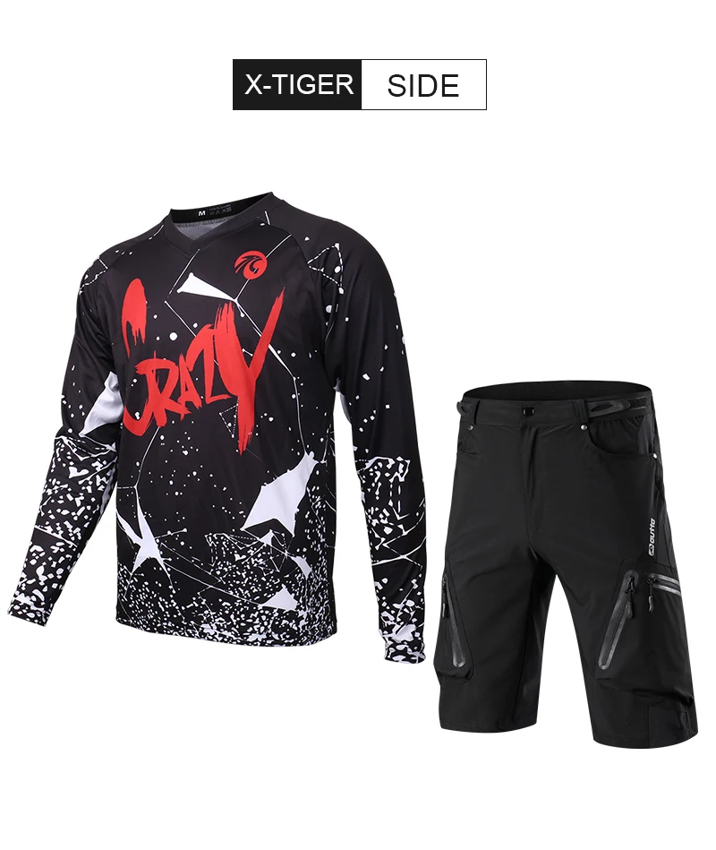 X-Tiger Long Sleeve Downhill Jersey Set Autumn MTB Bike Cycling Shorts Quick-Dry Cycling Jerseys Racing Bicycle Cycling Wear