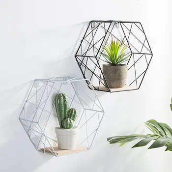 

Wall Hemp Rope Partition Innovative Wall Hanging Hexagonal Iron Shelf Decoration