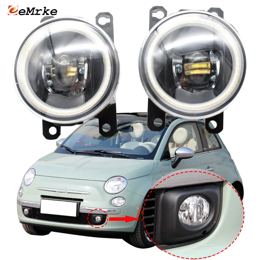 LED Angel Eye Daytime Running Lights for Fiat 500 Sport 312 2012-2015 (Not all) Cut-Line Lens Fog Lamp Replace 5182426AA | Автомобили и