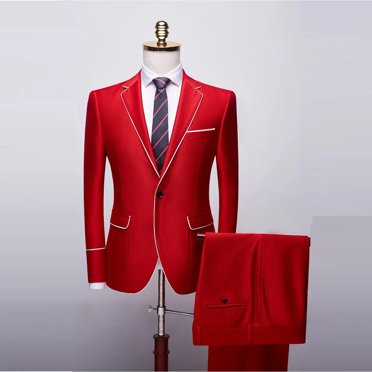 TIAN QIONG однотонный мужской костюм однобортный деловой мужской костюм смокинг Свадебные костюмы для жениха для мужчин облегающие вечерние платья - Цвет: Red