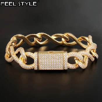 

Hip Hop 13MM Heavy Big Rock Lock Clasp Iced Out AAA Bling CZ Cubic Zirconia Cuban Bracelets For Men Jewelry