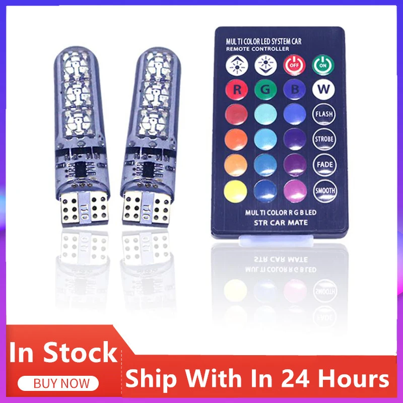

1 Pair LED T10 5050 Light Bulb Car Width Light For Interior Dome Trunk License Plate Lamps Kit With Remote For Car Accessories