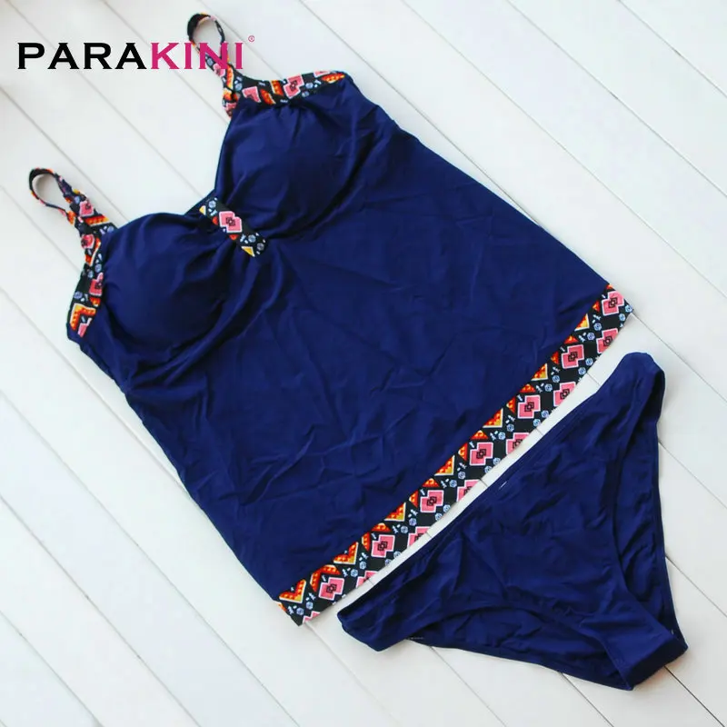 

PARAKINI Women Black Blue Swimwear Tankini Large Plus size Swimsuit 2020 Female Bathing Suit Split Two Piece Bikini Set XXXL