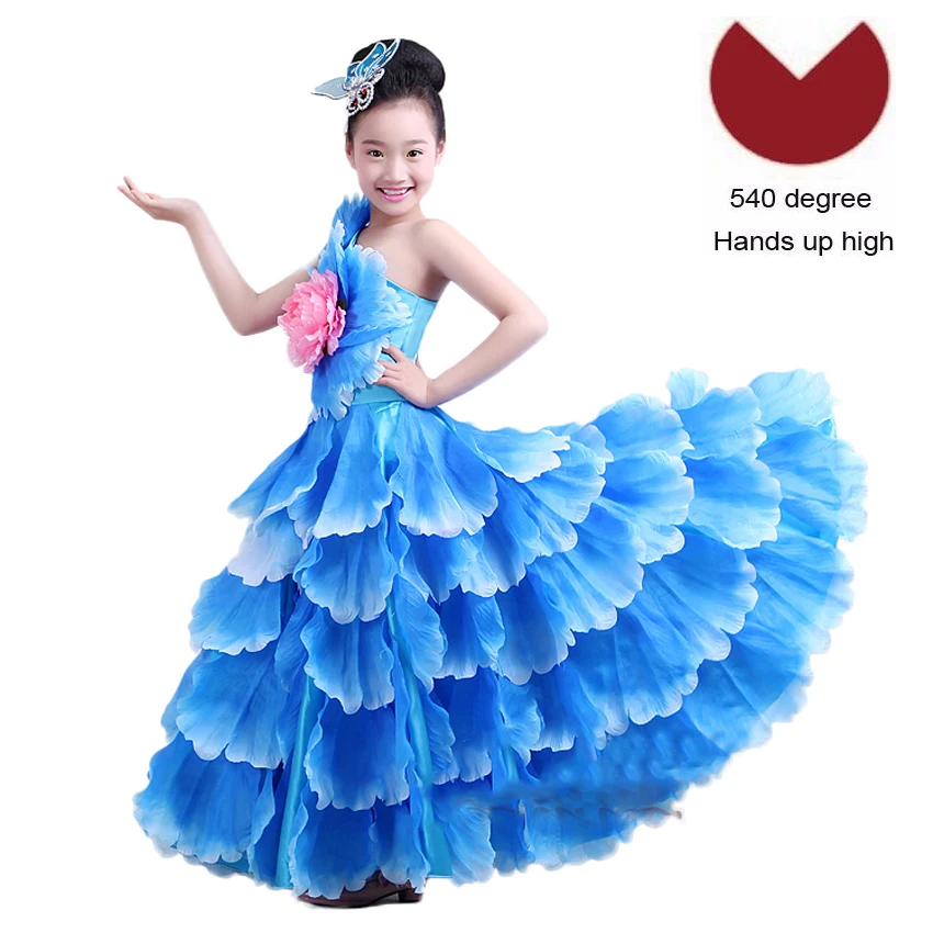 Color5 540 degree 6 цветов еврейской Gypsy Стиль, детская одежда для девочек платье для испанского фламенко с рюшами и цветами, Винтаж элегантная обувь на платформе, Свадебная вечеринка, одежда платье для танцев - Цвет: Color5 540 degree