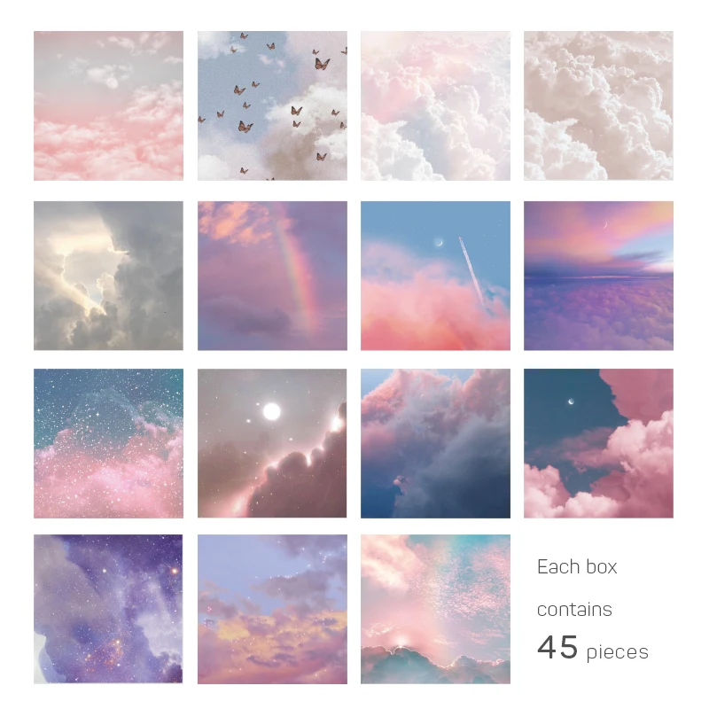 45Pcs/box Beautiful Scenery Stickers Cute Colorful Cloud Stickers Journal Diary Scrapbooking Stationery Decoration Stickers