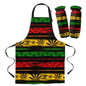 

Striped Aquatic Plants Ethnic Kitchen Aprons Kit Unisex Dinner Party Cooking Bib Pinafore Cleaning Apron Sleeve Baking Gloves