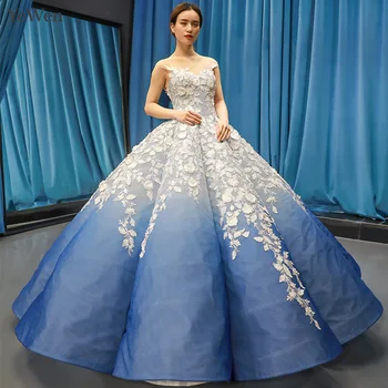 

Royal Blue Evening Dress Formal Special Occasion Dresses Formal Dress Women Elegant White Lace Appliques Evening Gown YM20255