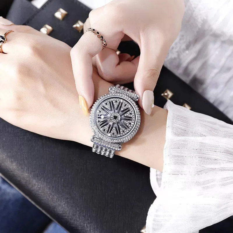 Топ бренд вращения женские часы Роскошные бриллиантовые полые часы модный водонепроницаемый браслет женские наручные часы с коробкой для часов горячая распродажа