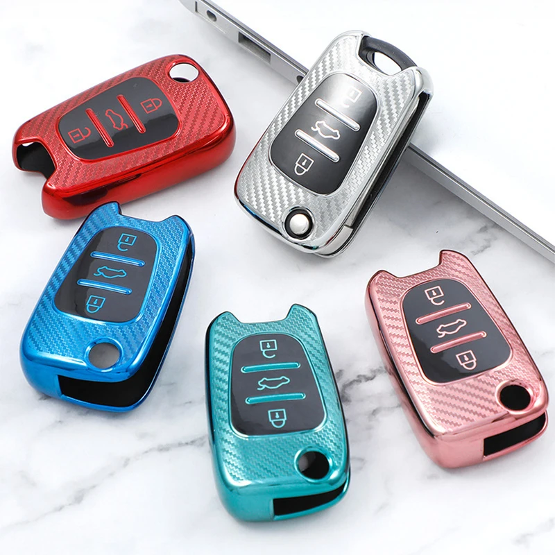 

New Carbon Fiber Car Key Case For Hyundai i20 i30 ix35 Key Cover For Kia Ceed Picanto Sportage Protection Auto Keys Accessories