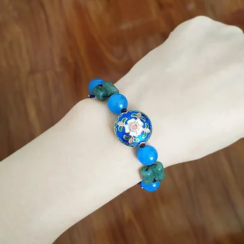 

Chinese Style Exquisite Cloisonne of The Tang Dynasty Charm Bracelets Personal Simple Blue Crystal Beads Strand Bracelets