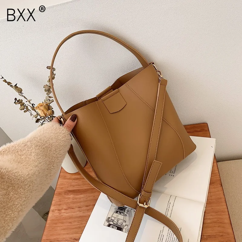 

[BXX] High Capacity Solid Color PU Leather Crossbody Bags For Women 2020 Bucket Bags Lady Handbags Travel Composite Bag HJ139